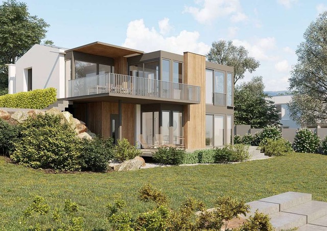 mc cube Holzmodul in weiter Landschaft
