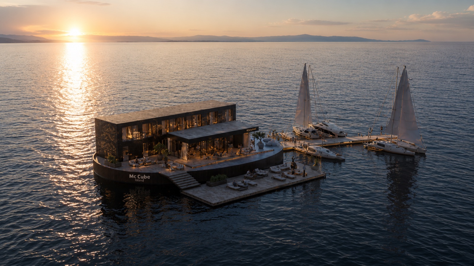 Projektierung mc cube Island mit modularer Architektur am Wasser