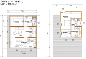 Modulhaus Hoch2 Grundriss Typ B1.1 zweistöckig